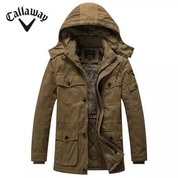 Куртка Callaway Winter Mid-Long Washed с внутренними вставками из утолщенного флиса для тепла, устойчивая к холоду, мужская рабочая хлопковая куртка L