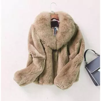 Куртка из искусственного меха с большим меховым воротником, женская зимняя плюшевая куртка, женская пушистая куртка с длинным рукавом, модное пальто S чёрный