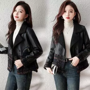 Куртка из натуральной кожи для женщин, новая зимняя куртка из овчины, модная меховая куртка-комбинация M