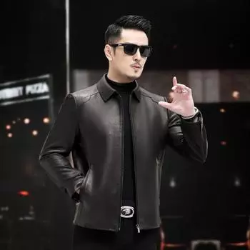 Куртка из натуральной кожи Goatskin Single Wear с лацканами, короткая, модная, весна-осень, повседневная, мужская, из натуральной кожи, для мужчин среднего возраста L