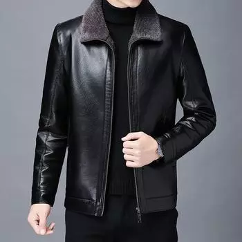 Куртка из натуральной овчины, мужская, меховая, для папы, цельнокроеная, плюс бархатная кожаная куртка, мужская куртка из натуральной кожи для мужчин среднего возраста M