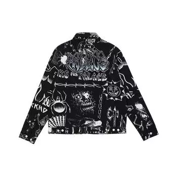 Куртка Palace X Lotties Collab с ручной росписью и цветочным принтом, верхняя одежда унисекс, черная P20JK002