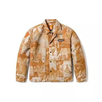Куртка-поло Timberland Letter Pattern All Over Print с водонепроницаемым принтом, с длинным рукавом, хлопковая, унисекс, цвет пшеничный A6B3T-DP1 XXL