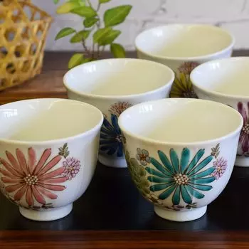 Kutani ware teacup set of flower stylish for luxury tea utensils 5, teacup, guests, brand,