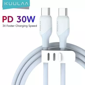 KUULAA Кабель типа C-Type C 30 Вт PD Зарядное устройство для быстрой зарядки для iPhone15 Pro/ProMax/Plus/15 USB-кабель типа CC для Macbook iPad Шнур для передачи данных HUAWEI 2M белый