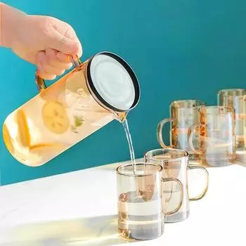 Кувшины для воды для домашнего использования с крышкой, прозрачный чайник, охлаждающий чайник и набор чашек, кувшин из боросиликатного стекла для воды, посуда для питья