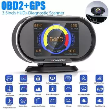 Kw206 2 в 1 Автомобильный сканер неисправностей Obd2 GPS цифровой спидометр Hud Head Up Дисплей Сигнализация Диагностика чёрный