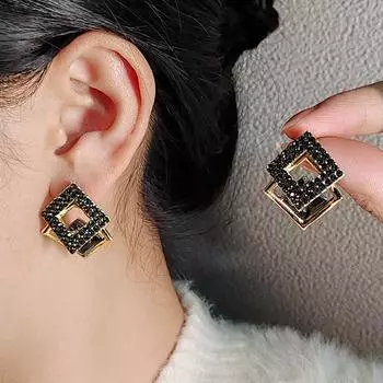 Квадратные серьги-гвоздики Niche Design Temperament Fashion Серьги Популярные квадратные серьги с кристаллами Застежки-пряжки Ретро Серый