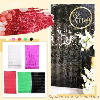 Квадратный занавес с блестками, украшение для дня рождения, блестящий фон, настенная фольгированная занавеска, украшение для дня рождения, 1x2 м/3,28x6,56 футов