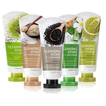 KWAILNARA Cleansing Story Глубоко очищающая пенка маш, проросший коричневый рис, алоэ, зеленый чай, черная фасоль, огурец, женьшень, улитка 120г (7 типов) Mung bean X 1PCS