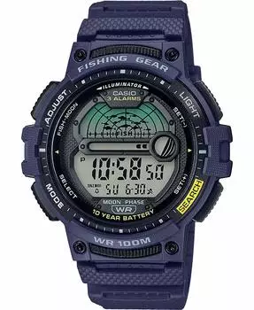 Кварцевые часы Casio Fishing Timer с синим ремешком из смолы для мужчин,