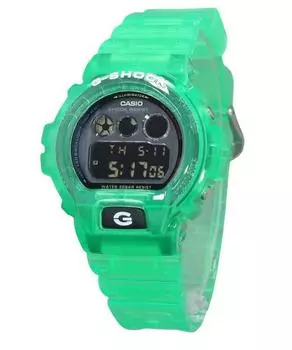 Кварцевые мужские часы Casio G-Shock Joytopia Digital с полупрозрачным зеленым ремешком из смолы DW-6900JT-3 200M серый