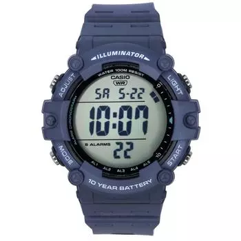 Кварцевые мужские часы Casio Standard Digital с синим полимерным ремешком AE-1500WH-2A 100M синий