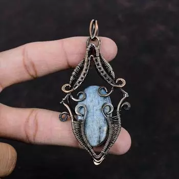 Kyanite Gemstone Pendant Copper Wire Wrapped Pendant Handmade Jewelry Ethnic Style Pendant Copper Wire Jewelry Elegant Pendant Gift For Wife