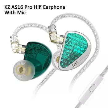 KZ AS16 Pro Внутриканальные проводные наушники 3,5 мм, 16BA, сбалансированный арматурный драйвер, басовые Hi-Fi наушники с шумоподавлением, спортивная гарнитура с микрофоном. No Mic чёрный