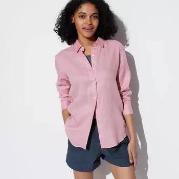 Льняная рубашка премиум-класса UNIQLO JAPAN с длинным рукавом