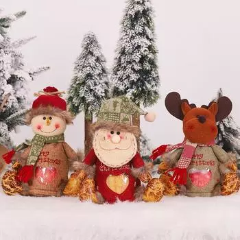 Льняная сумка-молния Love Apple Bag Рождественская вечеринка Атмосфера Подарочный пакет Фестиваль Креативная кукла Конфетный пакет Детский подарочный пакет Веселье 1pcs