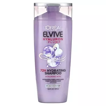 L Oral, Elvive, Hyaluronic + Plump, увлажняющий шампунь на 72 часа, для сухих и сухих волос, 12,6 жидких унций (375 мл)