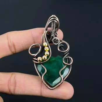 Изумруд, выращенный в лаборатории, драгоценный камень, чистая медная проволока, подвеска ручной работы, замечательное ювелирное изделие 2.56 Inches зелёный