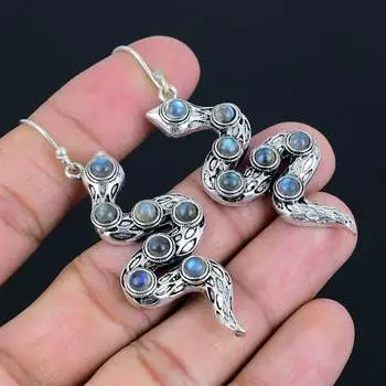 Серьги с драгоценными камнями лабрадорит, цельные серьги из стерлингового серебра 925 пробы, ювелирные изделия в подарок для женщин и девушек LG-540