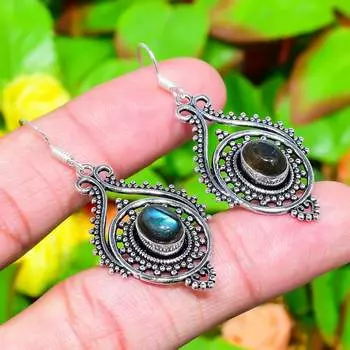 Labradorite Gemstone Handmade 925 Sterling Silver Jewelry Earring 2.05 m6w20