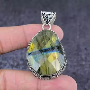 Labradorite Gemstone Handmade 925 Sterling Silver Jewelry Pendant 2.17 p1O33