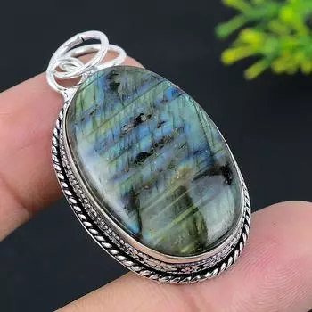 Labradorite Gemstone Handmade 925 Sterling Silver Jewelry Pendant 2.05 G0D63