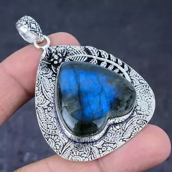 Labradorite Gemstone Handmade 925 Sterling Silver Jewelry Pendant 2.56 A6H96