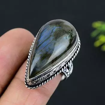 Labradorite Gemstone Handmade 925 Sterling Silver Jewelry Ring Size 8 A2l04