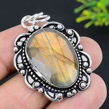 Labradorite Gemstone Handmade 925 Sterling Silver Jewelry Pendant 2.05 e9Z62