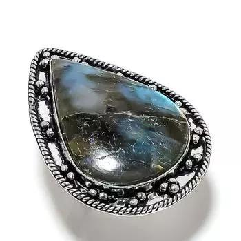 Labradorite Gemstone Handmade 925 Sterling Silver Jewelry Ring Size 9 h6V93