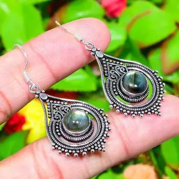 Labradorite Gemstone Handmade 925 Sterling Silver Jewelry Earring 2.13 p0q32