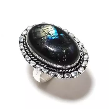 Labradorite Gemstone Handmade 925 Sterling Silver Jewelry Ring Size 8 b8N31