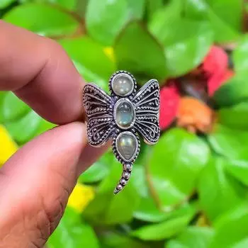 Labradorite Gemstone Handmade 925 Sterling Silver Jewelry Ring Size 6 N1N10