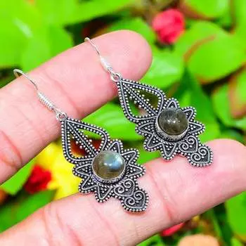 Labradorite Gemstone Handmade 925 Sterling Silver Jewelry Earring 2.09 z0m96