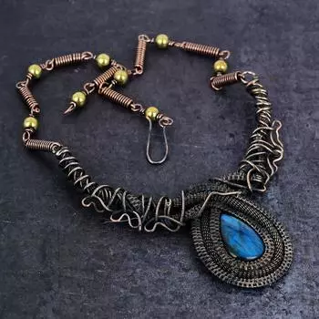 Labradorite Gemstone Handmade Copper Wire Wrap Jewelry Necklace 18 J8L36