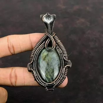 Labradorite Gemstone Pendant Copper Wire Wrapped Pendant Handmade Jewelry White Topaz Pendant Copper Wire Wrap Jewelry Gift For Her Mother