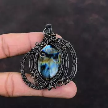 Labradorite Pendant Copper Wire Wrapped Gemstone Pendant Latest Design Pendant Copper Wire Wrap Jewelry Gift For Him Handmade Boho Jewelry