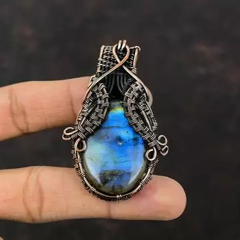 Labradorite Pendant Copper Wire Wrapped Pendant Handmade Jewelry Dainty Gemstone Pendant Copper Wire Wrap Jewelry For Women Anniversary Gift