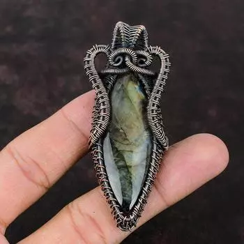 Labradorite Pendant Copper Wire Wrapped Pendant Handmade Ethnic Jewelry Labradorite Copper Jewelry Birthstone Pendant Gemstone Pendant Gift