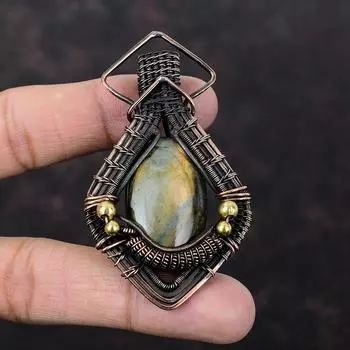 Labradorite Pendant Copper Wire Wrapped Pendant Labradorite Gemstone Jewelry Handmade Pendant Unique Pendant Copper Jewelry Gift For Mother