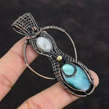 Labradorite Pendant Copper Wire Wrapped Pendant Moonstone Pendant Handmade Jewelry Natural Gemstone Pendant Copper Jewelry Anniversary Gifts