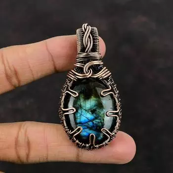 Labradorite Pendant Copper Wire Wrapped Pendant Natural Gemstone Pendant Copper Jewelry Handmade Pendant Gift For Women Labradorite Jewelry