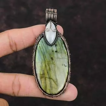 Labradorite Pendant Copper Wire Wrapped Pendant Rainbow Moonstone Gemstone Pendant Handmade Pendant Anniversary Gift Designer Copper Jewelry