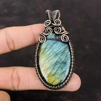 Labradorite Pendant Natural Gemstone Jewelry Copper Wire Wrapped Pendant Handmade Pendant Labradorite Copper Designer Jewelry Gift For Her