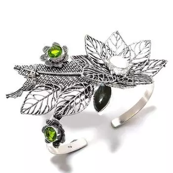 Labradorite, Peridot Gemstone 925 Sterling Silver Cuff Bangle Adjustable O1h84