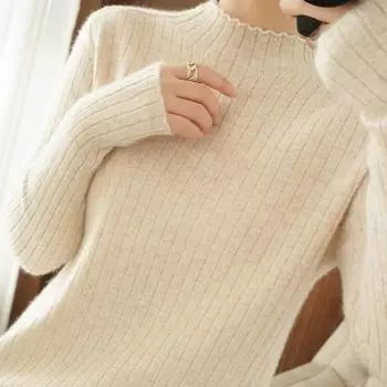 Lace Collar Semi High Collar Soft Glutinous Base Sweater for Women Autumn Winter Slim Fit Simple Style with Knitted Long Sleeved Sweater Inside one size абрикосовый