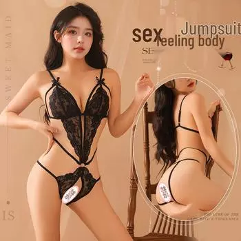 Lace Lingerie Bodysuit with Cutout Design and Open Crotch One Size
