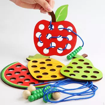 Lacing Toy Educational Gift Early Development Learning Wood Lace Block Puzzle Attractive Essentials