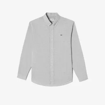 LACOSTE Мужская новая льняная рубашка в клетку [Серый Меланж]